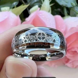 Steampunk Style Band Ring Made Of Stainless Steel, Industrial, Gears